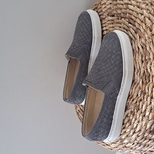 M.GEMI Womens Grey‎ Suede Woven Leather Sneaker Loafers White Soles EU38/US7.5